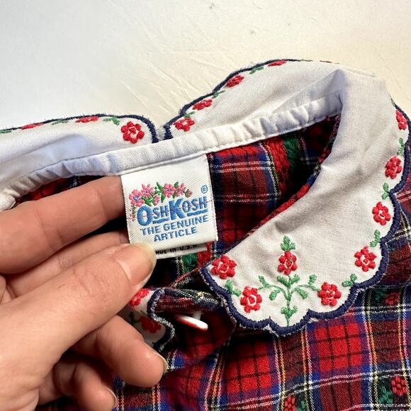 Vintage Osh Kosh Floral Plaid Button Up w/ Embroidered Scalloped Collar Sz 6 - Picture 5 of 9
